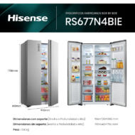 Frigorífico Hisense RS677N4BIE 519L No Frost Inox Americano E - Imagen 2